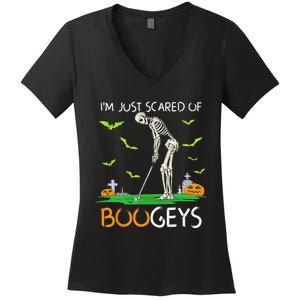 Just Scared Of Bogeys Skeleton Golf Halloween Women's V-Neck T-Shirt