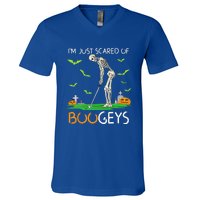 Just Scared Of Bogeys Skeleton Golf Halloween V-Neck T-Shirt