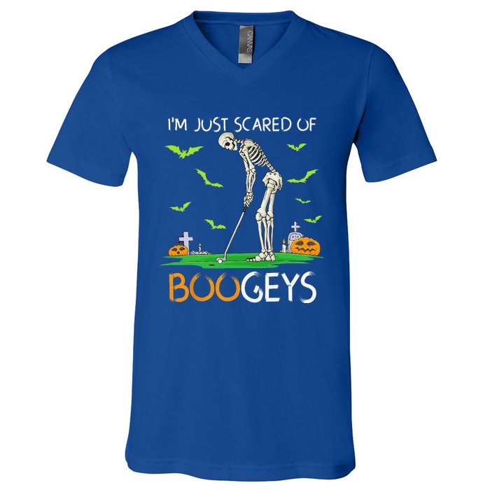 Just Scared Of Bogeys Skeleton Golf Halloween V-Neck T-Shirt