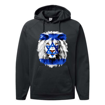 Jew Star Of David Lion Head Patriotic Jewish Flag  Performance Fleece Hoodie