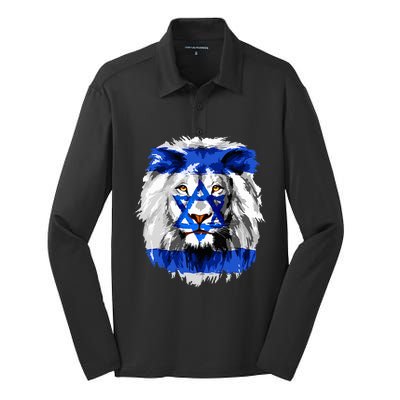 Jew Star Of David Lion Head Patriotic Jewish Flag  Silk Touch Performance Long Sleeve Polo