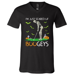 Just Scared Of Bogeys Skeleton Golf Halloween V-Neck T-Shirt