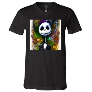 Jack Skellington Portrait Christmas V-Neck T-Shirt