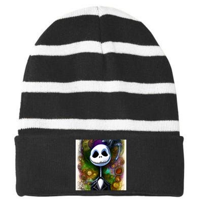 Jack Skellington Portrait Christmas Striped Beanie with Solid Band