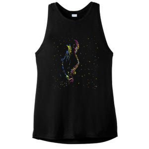 Jazz Saxophone Player Colorful Abstract Art Sax Musician Fan Ladies PosiCharge Tri-Blend Wicking Tank