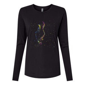 Jazz Saxophone Player Colorful Abstract Art Sax Musician Fan Womens Cotton Relaxed Long Sleeve T-Shirt