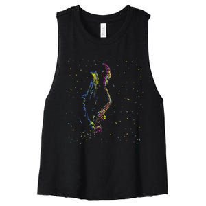 Jazz Saxophone Player Colorful Abstract Art Sax Musician Fan Women's Racerback Cropped Tank