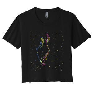 Jazz Saxophone Player Colorful Abstract Art Sax Musician Fan Women's Crop Top Tee