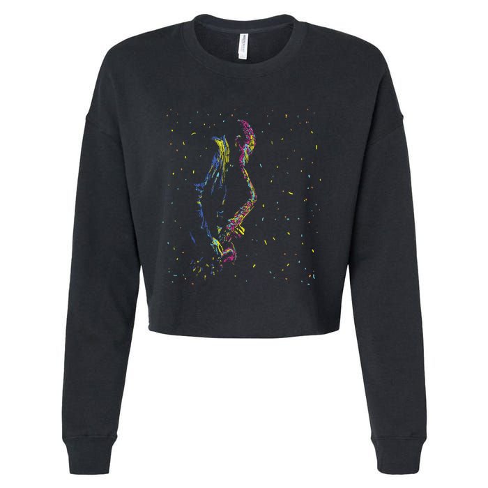 Jazz Saxophone Player Colorful Abstract Art Sax Musician Fan Cropped Pullover Crew