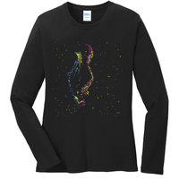 Jazz Saxophone Player Colorful Abstract Art Sax Musician Fan Ladies Long Sleeve Shirt