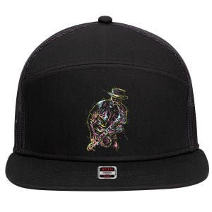 Jazz Saxophone Player Colorful Abstract Art Sax Musician Fan 7 Panel Mesh Trucker Snapback Hat