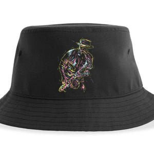 Jazz Saxophone Player Colorful Abstract Art Sax Musician Fan Sustainable Bucket Hat