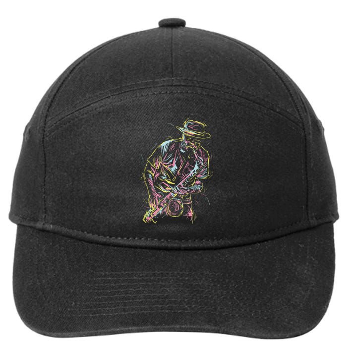 Jazz Saxophone Player Colorful Abstract Art Sax Musician Fan 7-Panel Snapback Hat