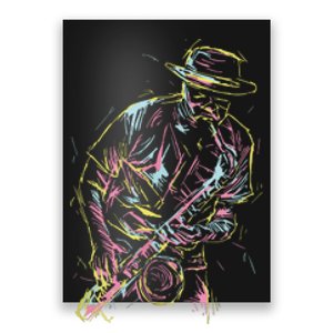 Jazz Saxophone Player Colorful Abstract Art Sax Musician Fan Poster