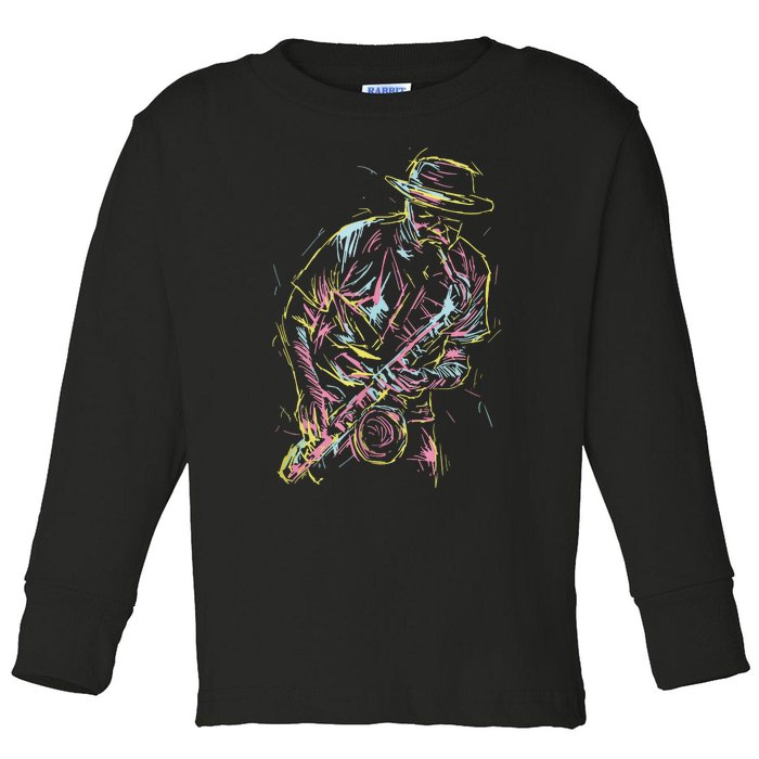 Jazz Saxophone Player Colorful Abstract Art Sax Musician Fan Toddler Long Sleeve Shirt