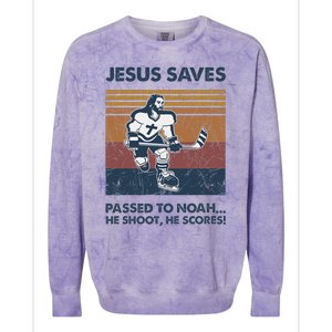 Jesus Saves Passes To Noah He Shoots He Scores Colorblast Crewneck Sweatshirt