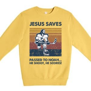 Jesus Saves Passes To Noah He Shoots He Scores Premium Crewneck Sweatshirt