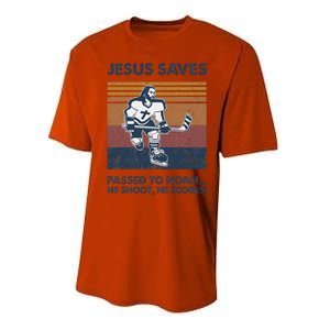 Jesus Saves Passes To Noah He Shoots He Scores Performance Sprint T-Shirt