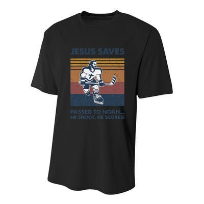 Jesus Saves Passes To Noah He Shoots He Scores Youth Performance Sprint T-Shirt