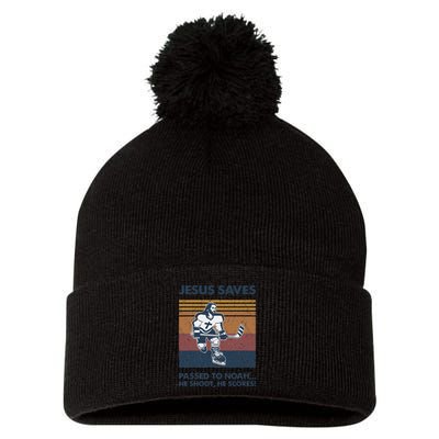 Jesus Saves Passes To Noah He Shoots He Scores Pom Pom 12in Knit Beanie