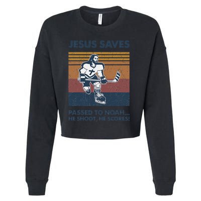 Jesus Saves Passes To Noah He Shoots He Scores Cropped Pullover Crew