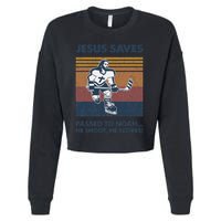 Jesus Saves Passes To Noah He Shoots He Scores Cropped Pullover Crew