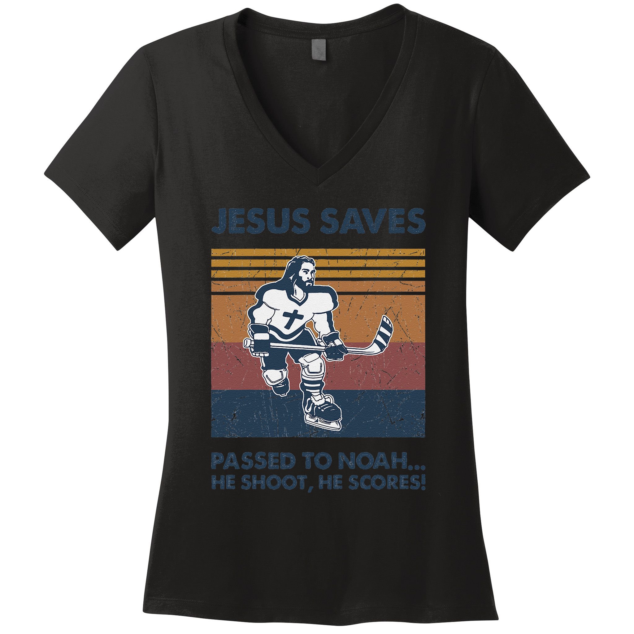 Jesus Saves Passes To Noah He Shoots He Scores Women's V-Neck T-Shirt