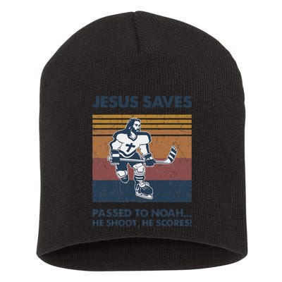 Jesus Saves Passes To Noah He Shoots He Scores Short Acrylic Beanie