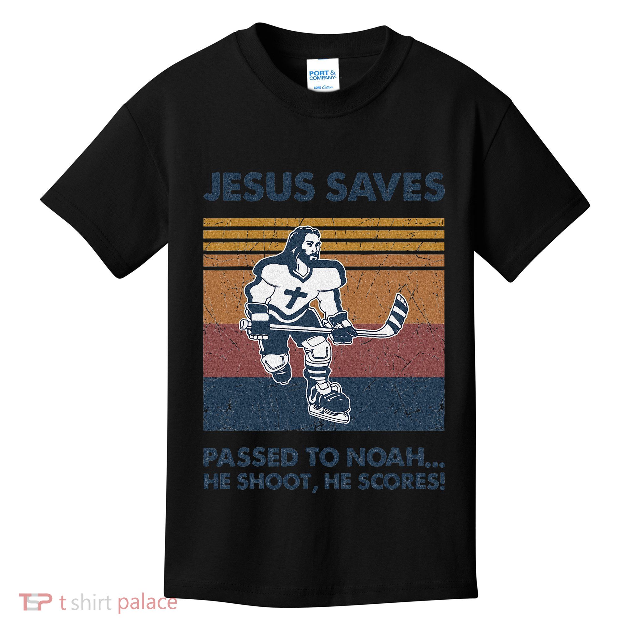 Jesus Saves Passes To Noah He Shoots He Scores Kids T-Shirt