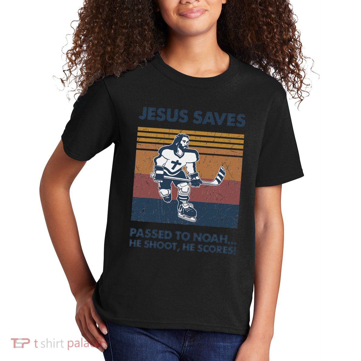 Jesus Saves Passes To Noah He Shoots He Scores Kids T-Shirt