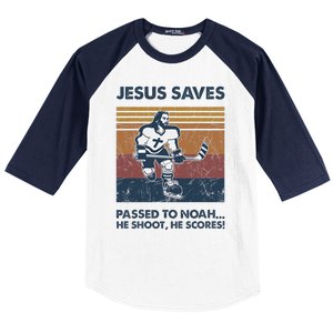 Jesus Saves Passes To Noah He Shoots He Scores Baseball Sleeve Shirt