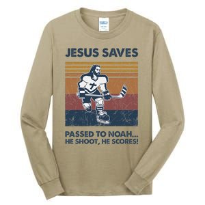 Jesus Saves Passes To Noah He Shoots He Scores Tall Long Sleeve T-Shirt