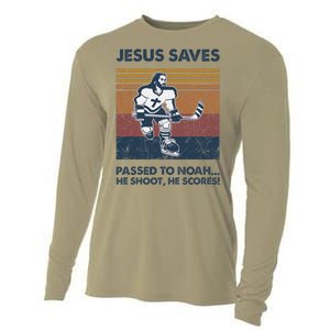 Jesus Saves Passes To Noah He Shoots He Scores Cooling Performance Long Sleeve Crew