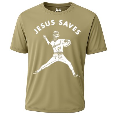 Jesus Saves Religious Christian Faith Baseball Cooling Performance Crew T-Shirt