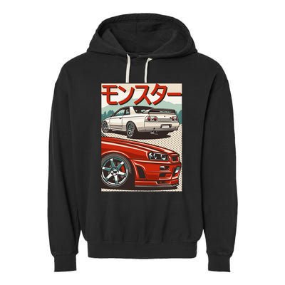 Jdm Skyline R32 Car Tuning Japan Rising Sun Drift Garment-Dyed Fleece Hoodie