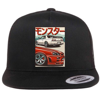 Jdm Skyline R32 Car Tuning Japan Rising Sun Drift Flat Bill Trucker Hat