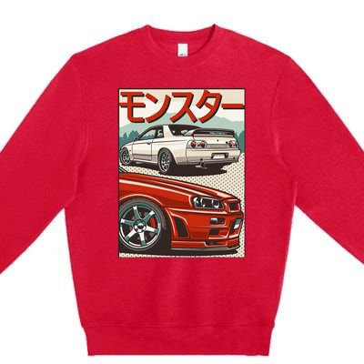 Jdm Skyline R32 Car Tuning Japan Rising Sun Drift Premium Crewneck Sweatshirt