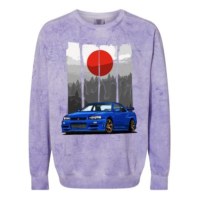 Jdm Skyline R34 Car Tuning Japan Rising Sun Drift Colorblast Crewneck Sweatshirt