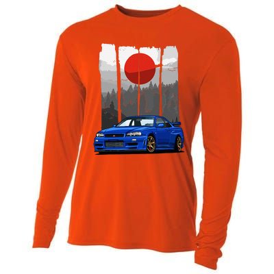 Jdm Skyline R34 Car Tuning Japan Rising Sun Drift Cooling Performance Long Sleeve Crew