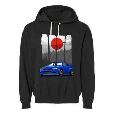 Jdm Skyline R34 Car Tuning Japan Rising Sun Drift Garment-Dyed Fleece Hoodie