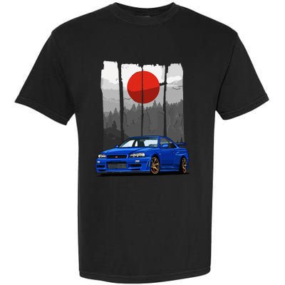 Jdm Skyline R34 Car Tuning Japan Rising Sun Drift Garment-Dyed Heavyweight T-Shirt