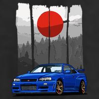 Jdm Skyline R34 Car Tuning Japan Rising Sun Drift 7 Panel Mesh Trucker Snapback Hat