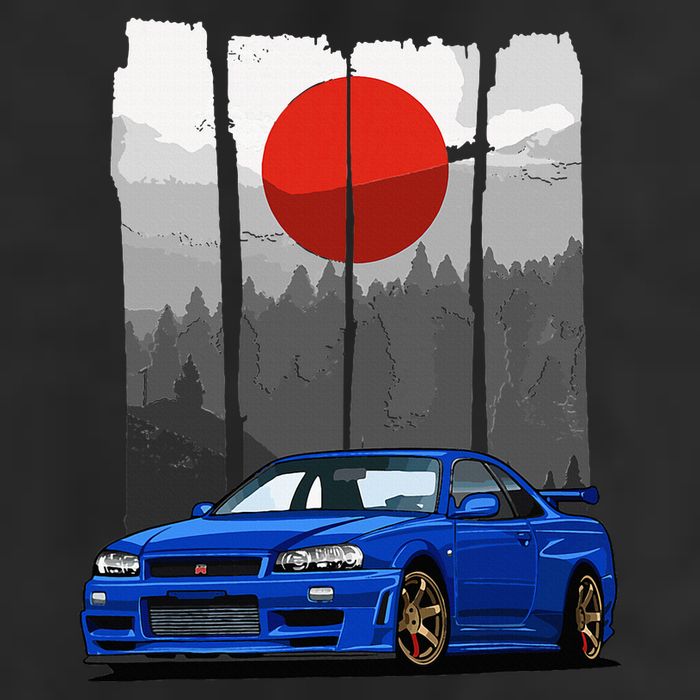 Jdm Skyline R34 Car Tuning Japan Rising Sun Drift 7 Panel Mesh Trucker Snapback Hat
