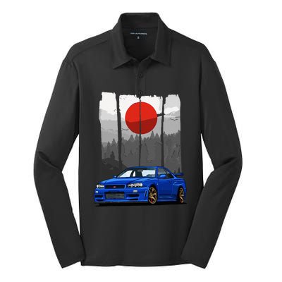 Jdm Skyline R34 Car Tuning Japan Rising Sun Drift Silk Touch Performance Long Sleeve Polo