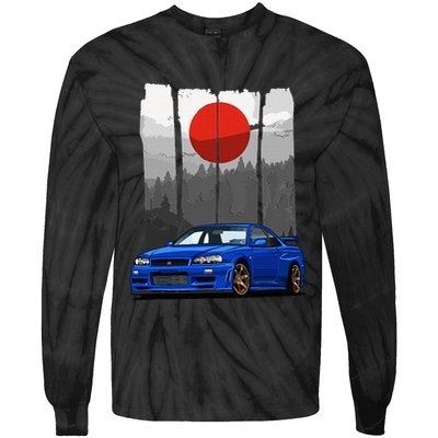 Jdm Skyline R34 Car Tuning Japan Rising Sun Drift Tie-Dye Long Sleeve Shirt