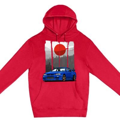 Jdm Skyline R34 Car Tuning Japan Rising Sun Drift Premium Pullover Hoodie