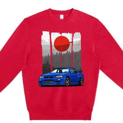 Jdm Skyline R34 Car Tuning Japan Rising Sun Drift Premium Crewneck Sweatshirt