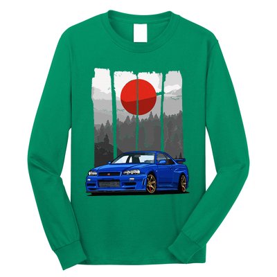 Jdm Skyline R34 Car Tuning Japan Rising Sun Drift Long Sleeve Shirt