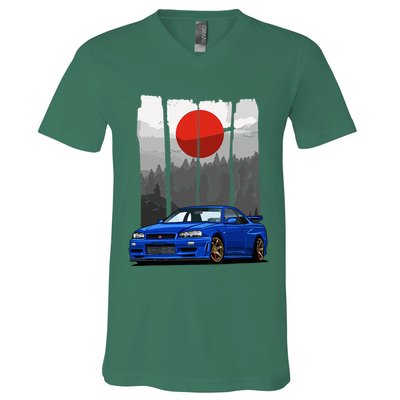 Jdm Skyline R34 Car Tuning Japan Rising Sun Drift V-Neck T-Shirt