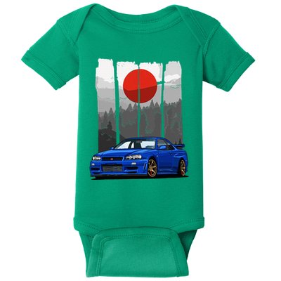 Jdm Skyline R34 Car Tuning Japan Rising Sun Drift Baby Bodysuit